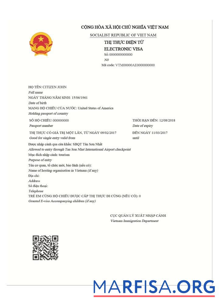 Downloadable Vietnam electronic travel visa template